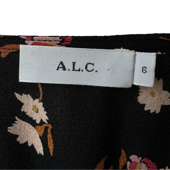 A.L.C. | REVOLVE Carla Silk Floral Wrap Crop Top | Balloon Sleeve Black Blouse 6 - Picture 8 of 14